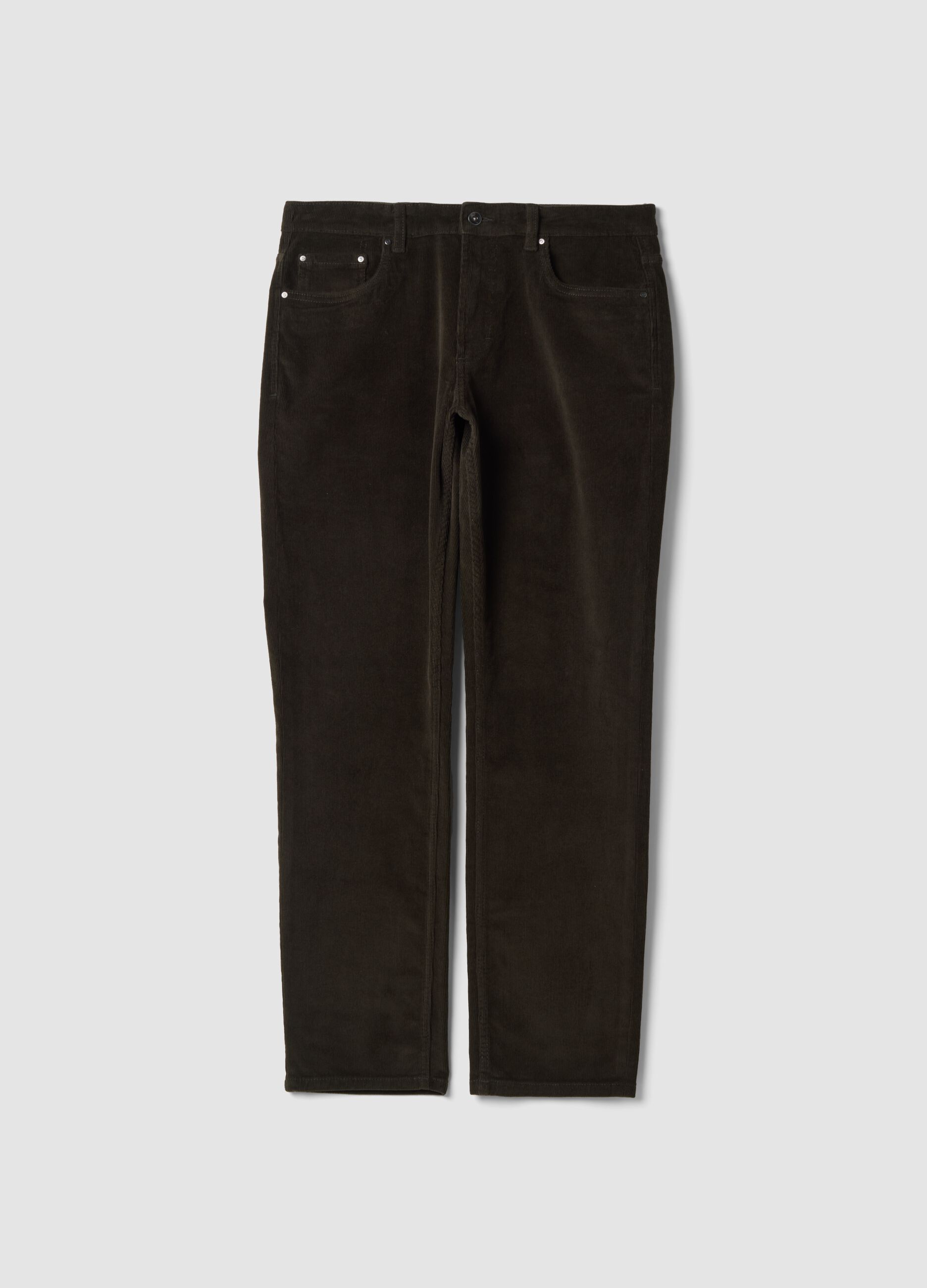 Pantaloni verdi in cotone elasticizzato a coste regular fit