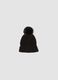 Cappello nero a costine in maglia con pon pon_0