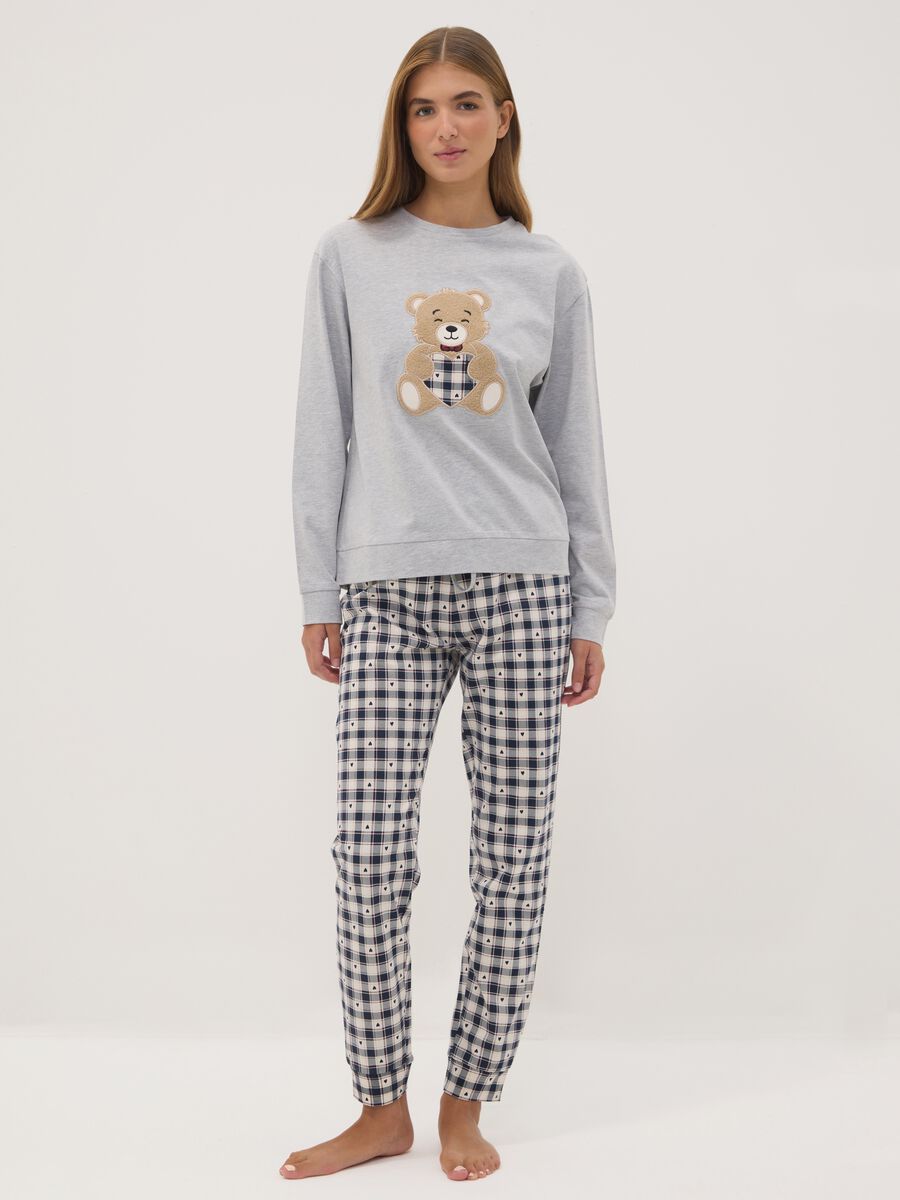Grey marl pyjamas in organic cotton and viscose blend with crew neck_0