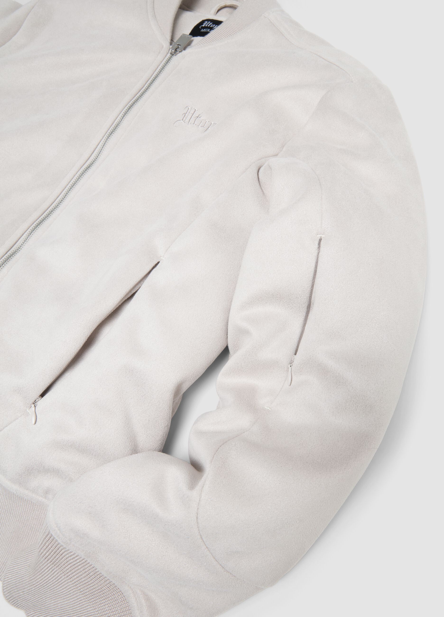 Faux Suede Bomber Jacket &ndash; Light Beige