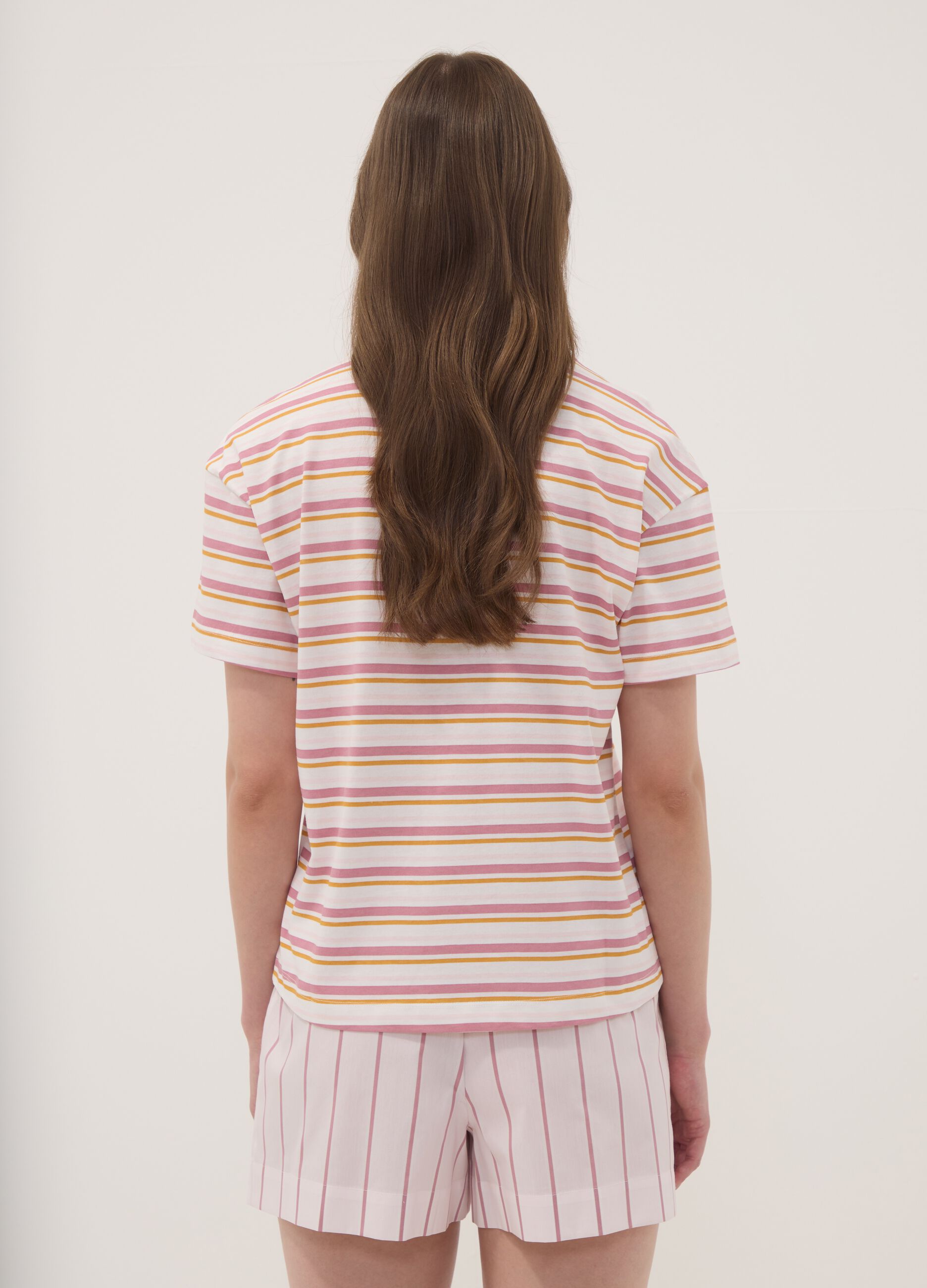 White striped organic cotton pyjama T-shirt with Mickey Mouse print