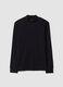 T-shirt nera in puro cotone con collo rialzato strutturato_0