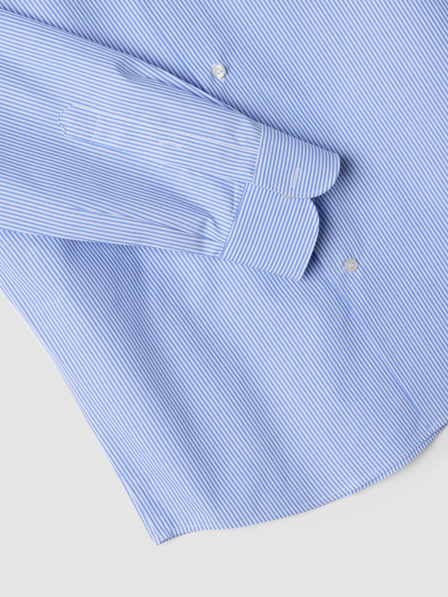 Light blue slim-fit pure cotton striped shirt_1