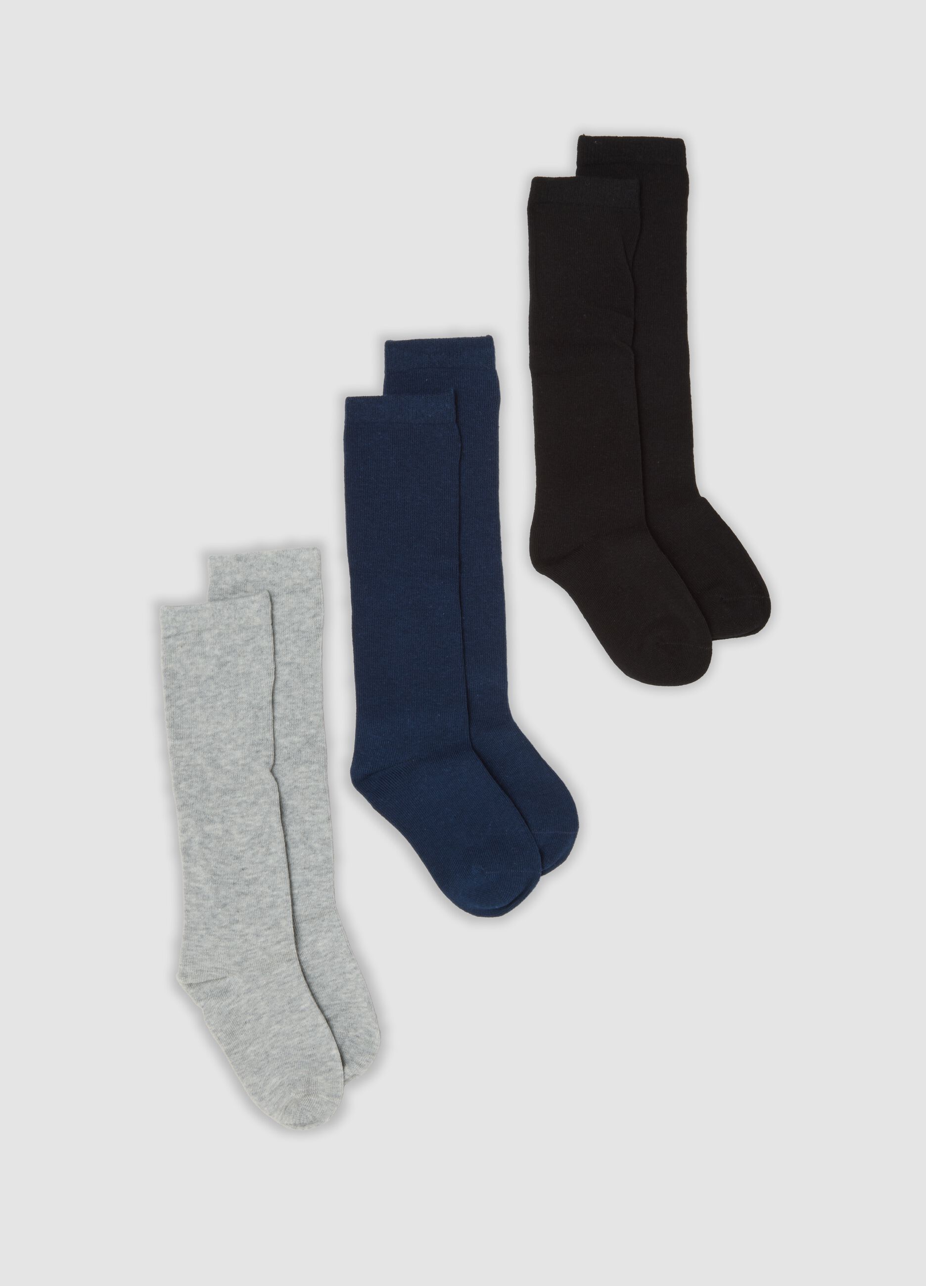 3-pack of long blue socks in stretch organic cotton