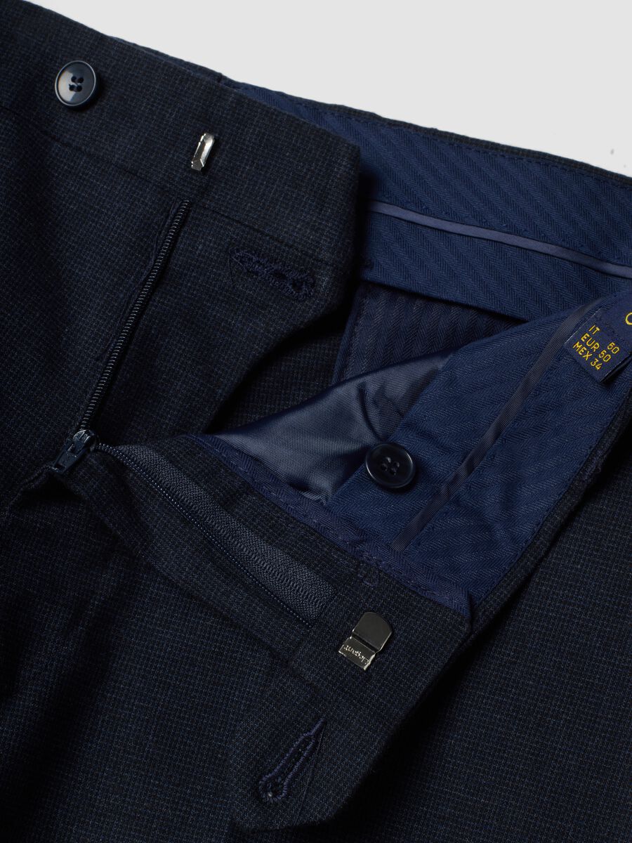 Slim-fit blue formal stretch cotton trousers_1