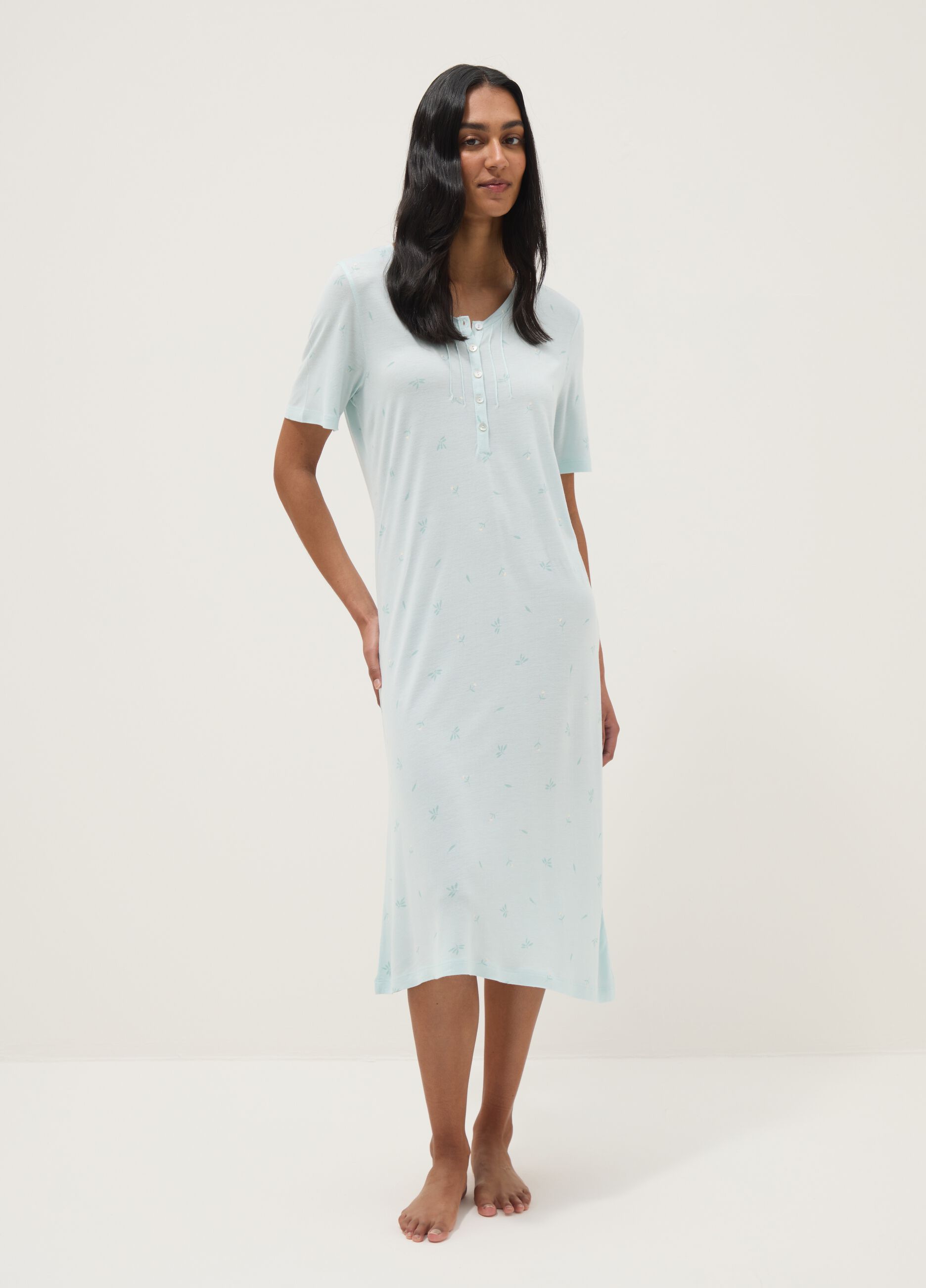 Blue pure viscose nightdress regular fit