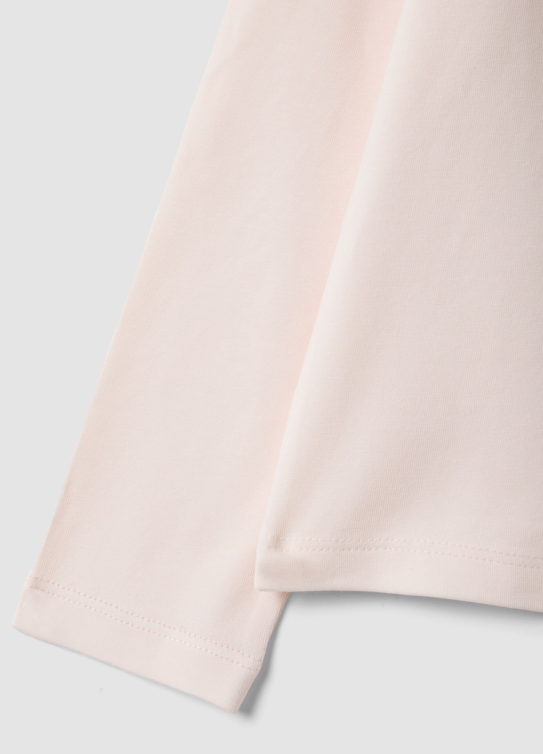 Pink stretch cotton T-shirt with rainbow print
