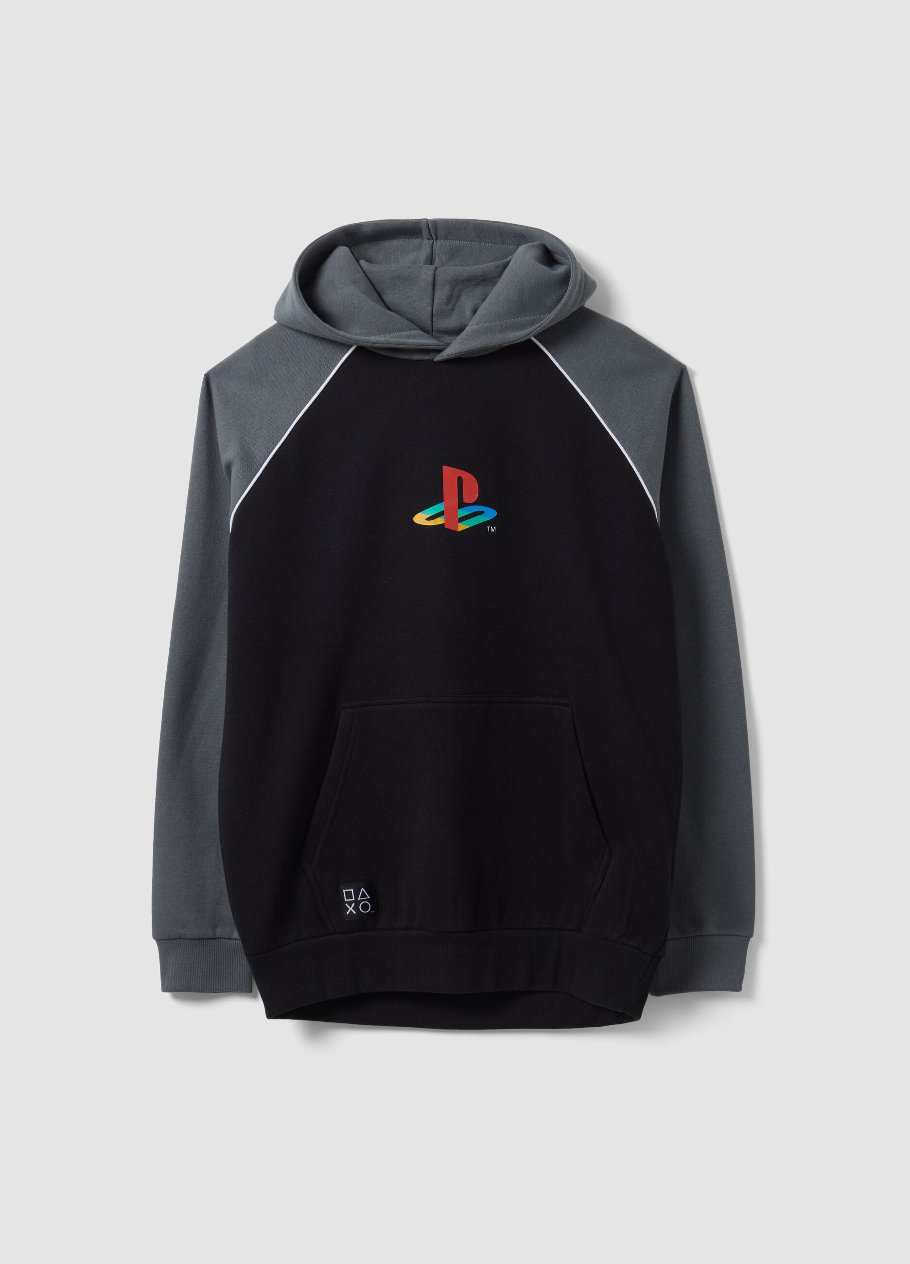 هودي أسود من مزيج القطن بقبعة وطبعة PlayStation