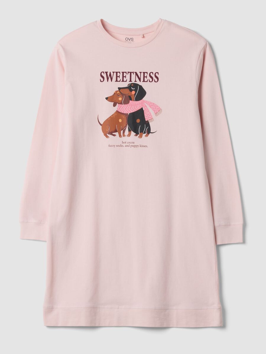 Pink organic cotton nightdress with crew neck_4