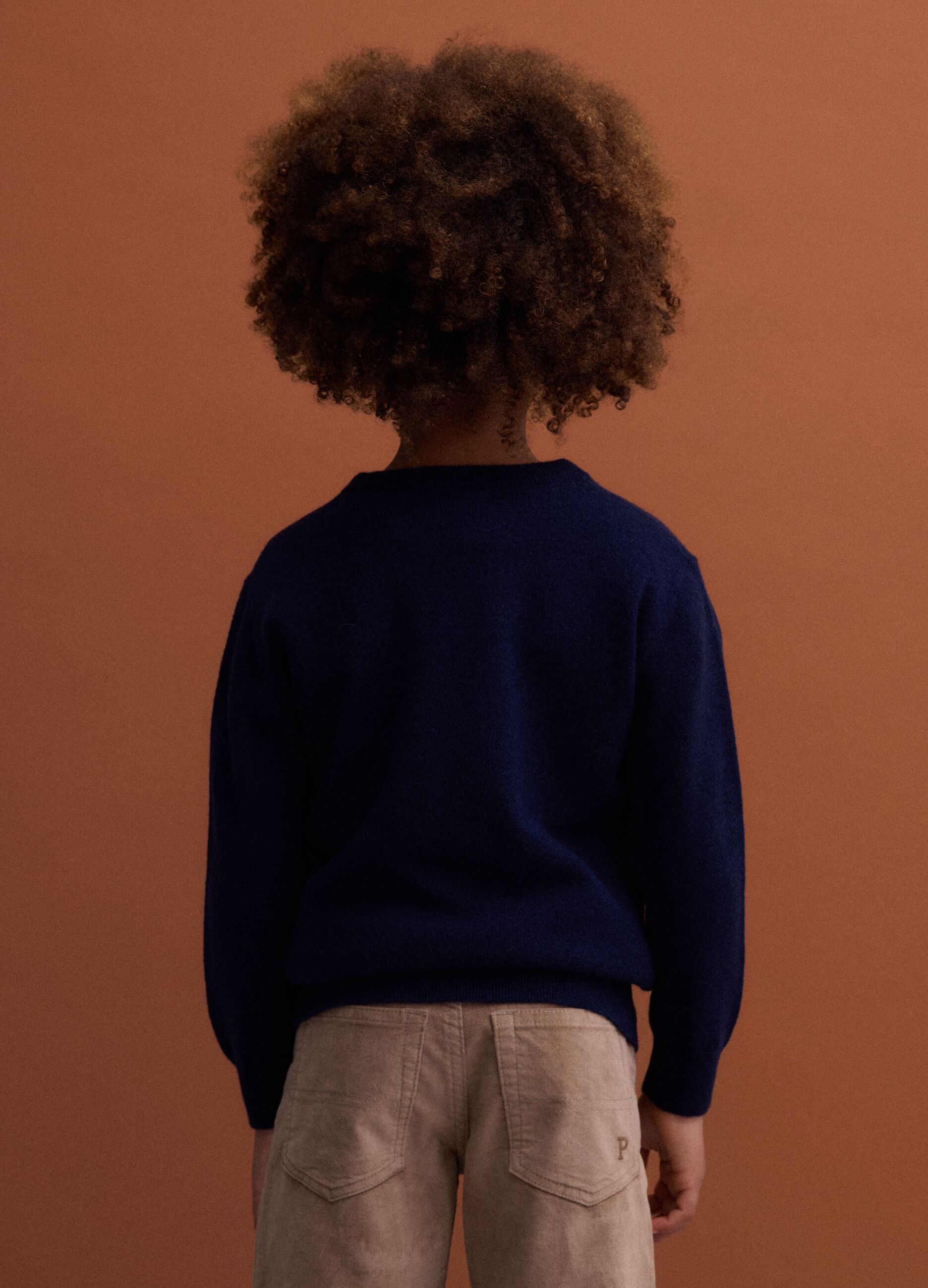 Blue pure wool long-sleeve jumper, regular fit