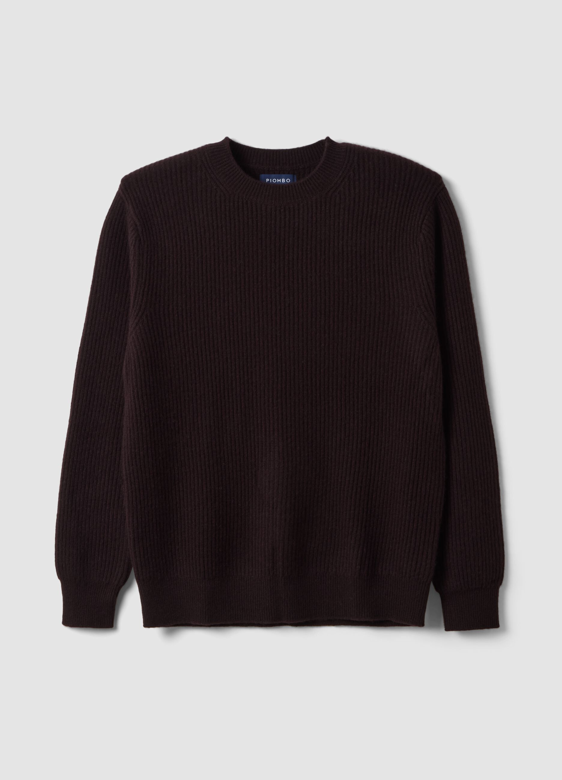 Maglia marrone in puro cashmere a costine regular fit