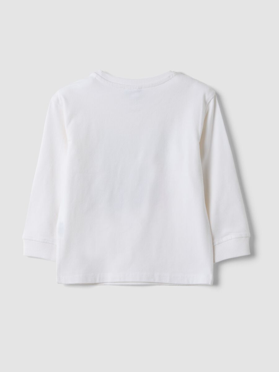 White over-fit organic stretch cotton T-shirt with dinosaur print_1