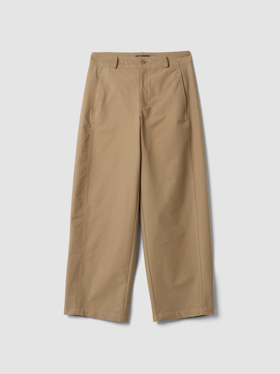 The Iconic Pants beige stretch cotton-blend barrel-fit trousers_0