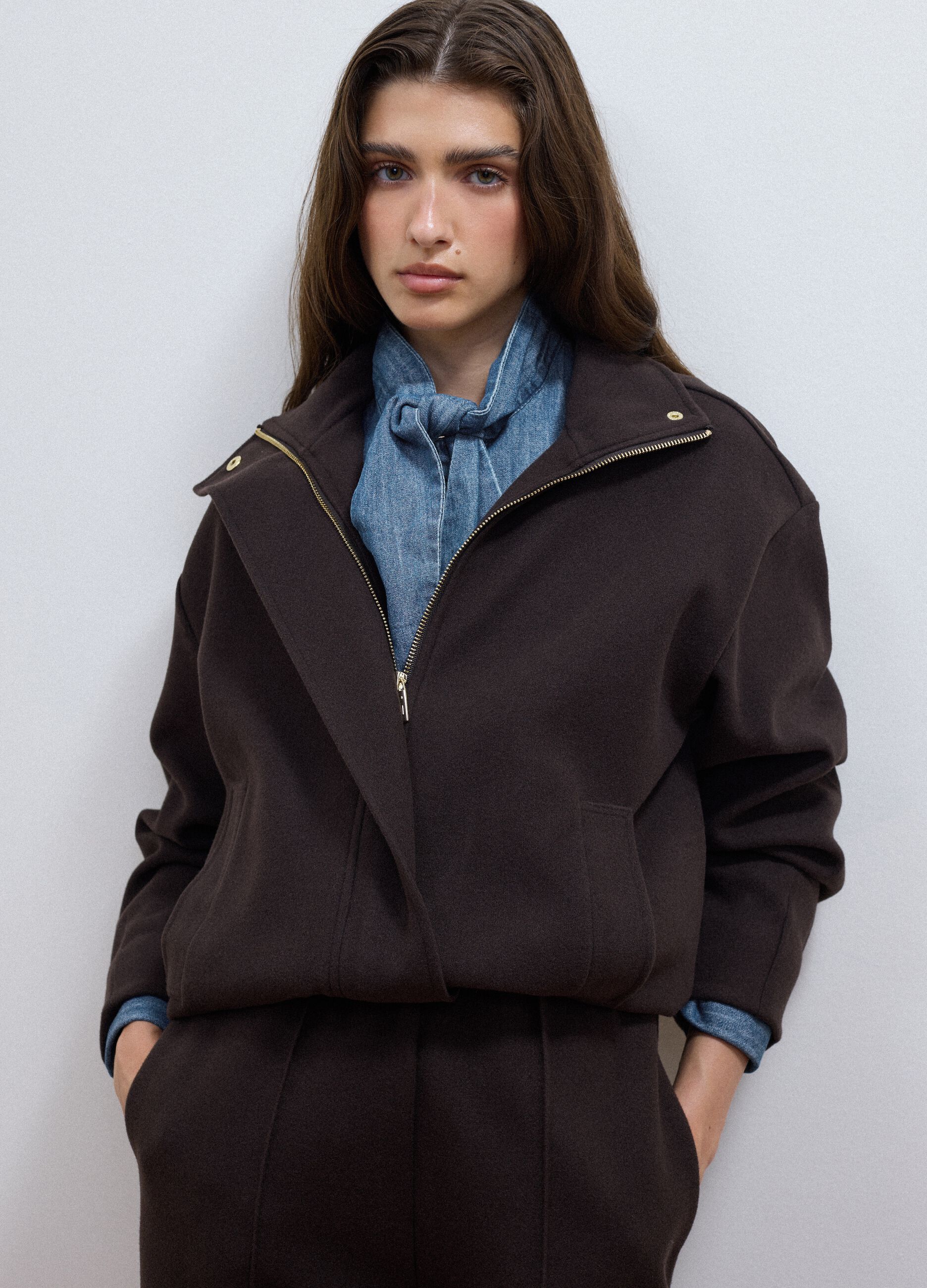 Giacca marrone in misto viscosa regular fit