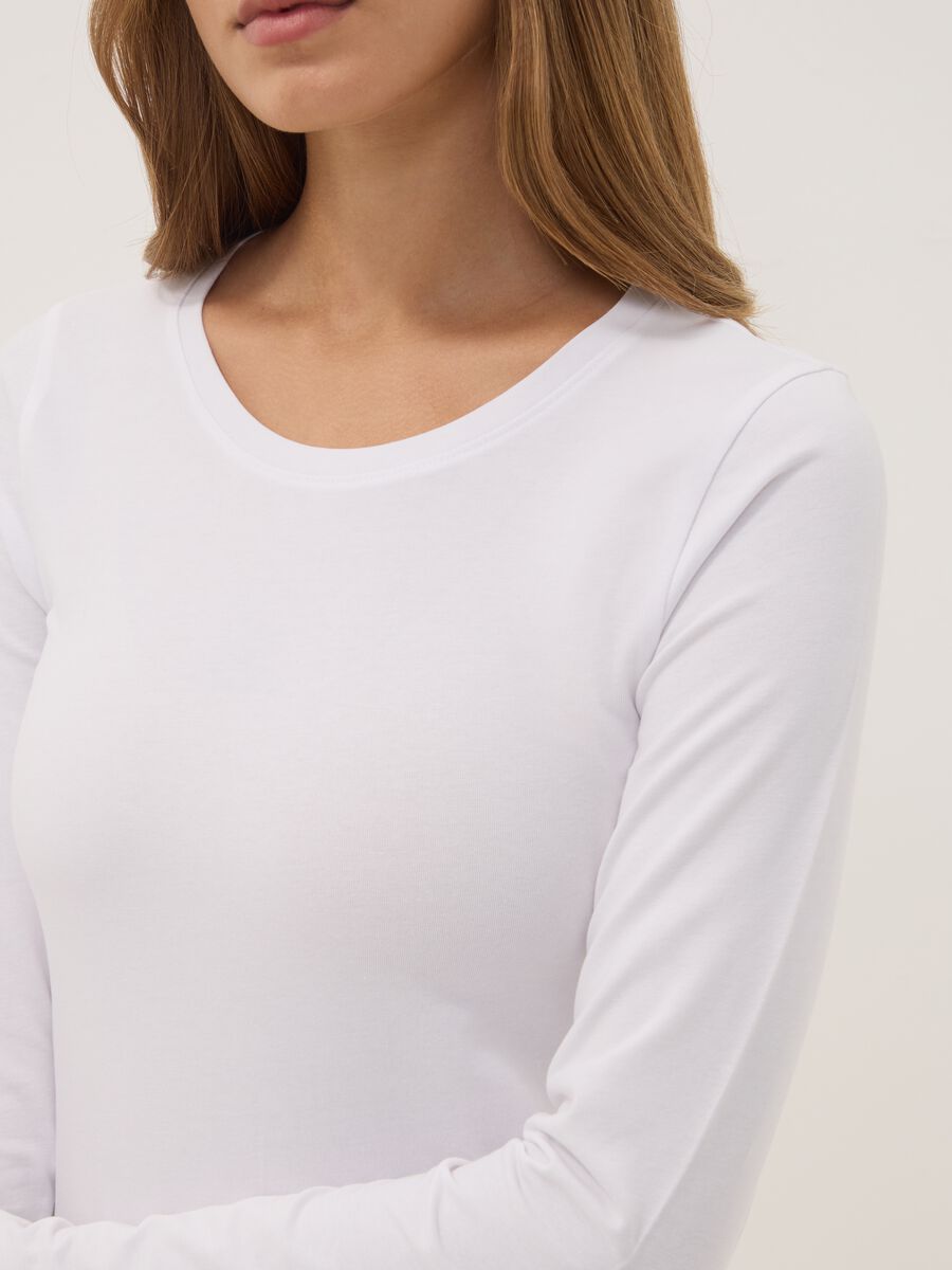 Maglia bianca in cotone organico elasticizzato girocollo_2