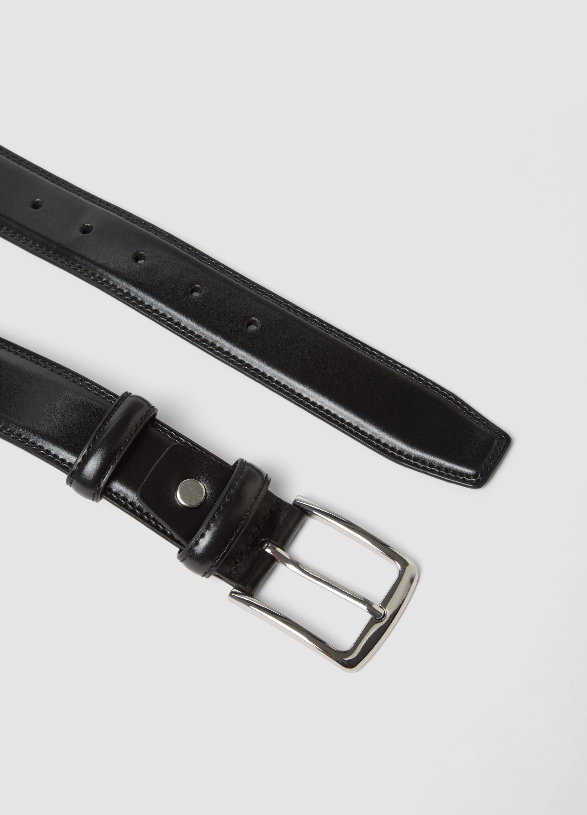Black genuine leather belt with metal buckle