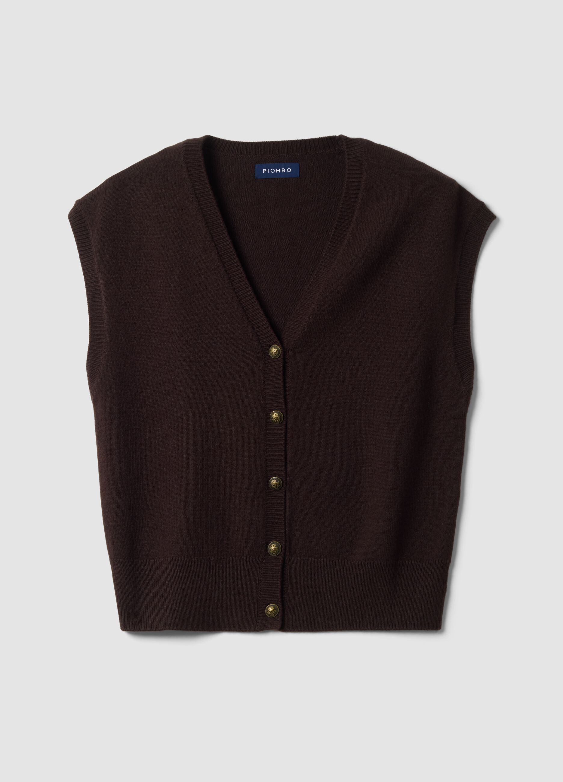 Brown V-neck button-up vest with oversized fit
