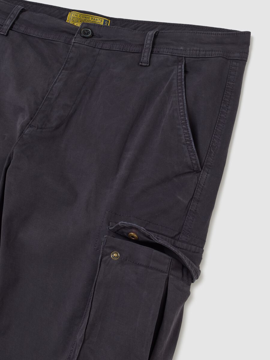 Blue stretch cotton slim fit cargo trousers_5