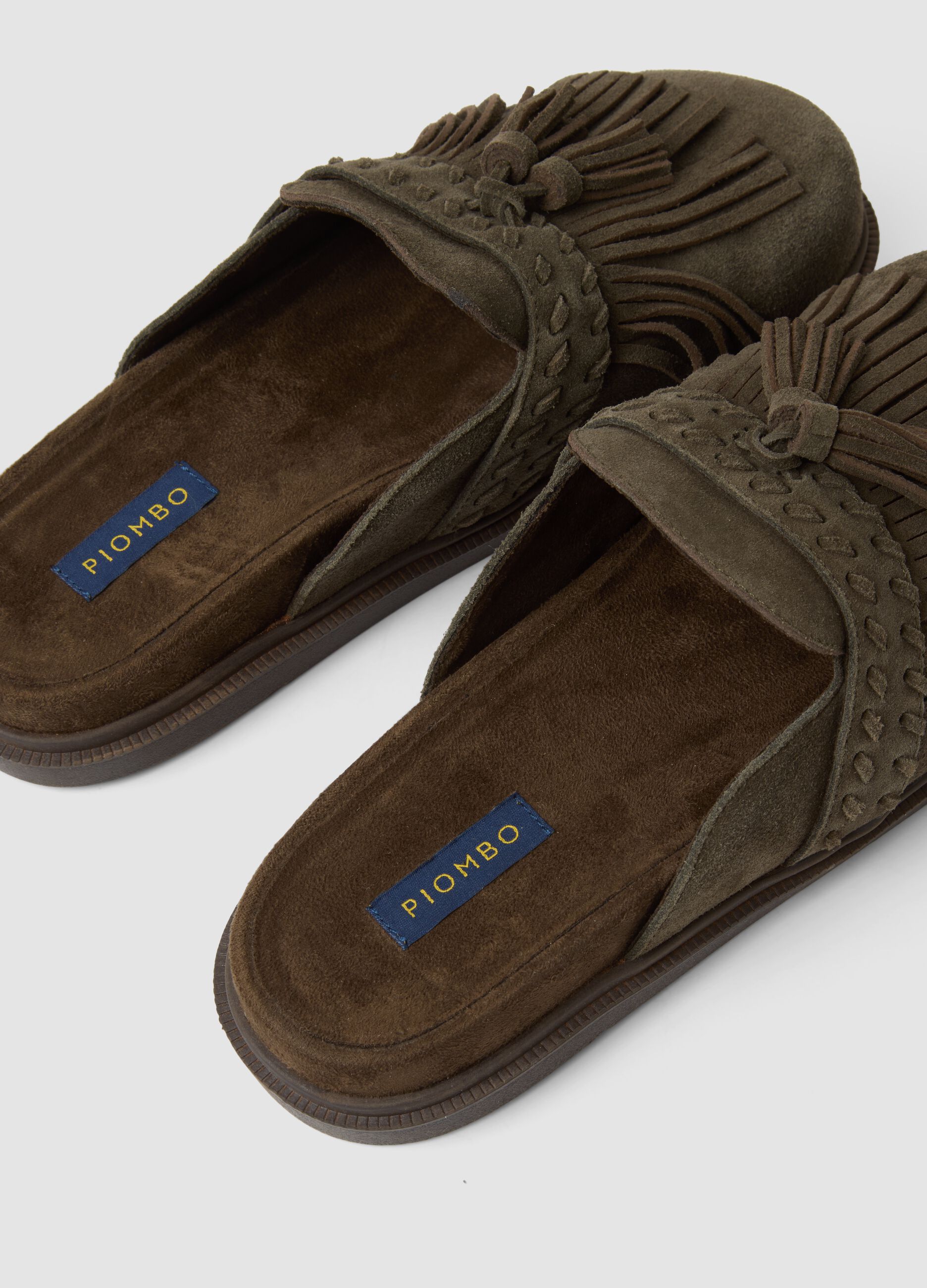 Brown genuine leather loafers with fringe