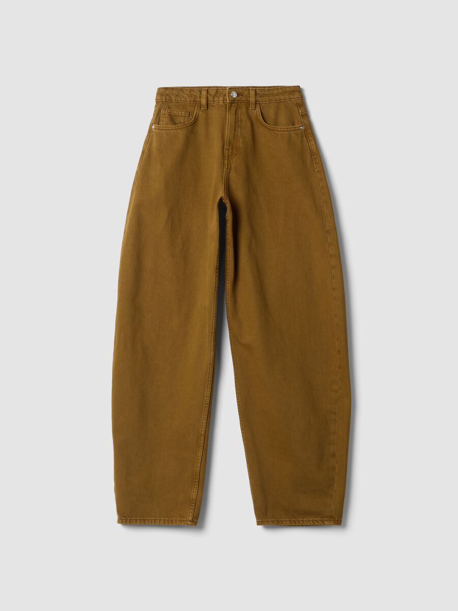 Brown pure cotton barrel-fit jeans_4