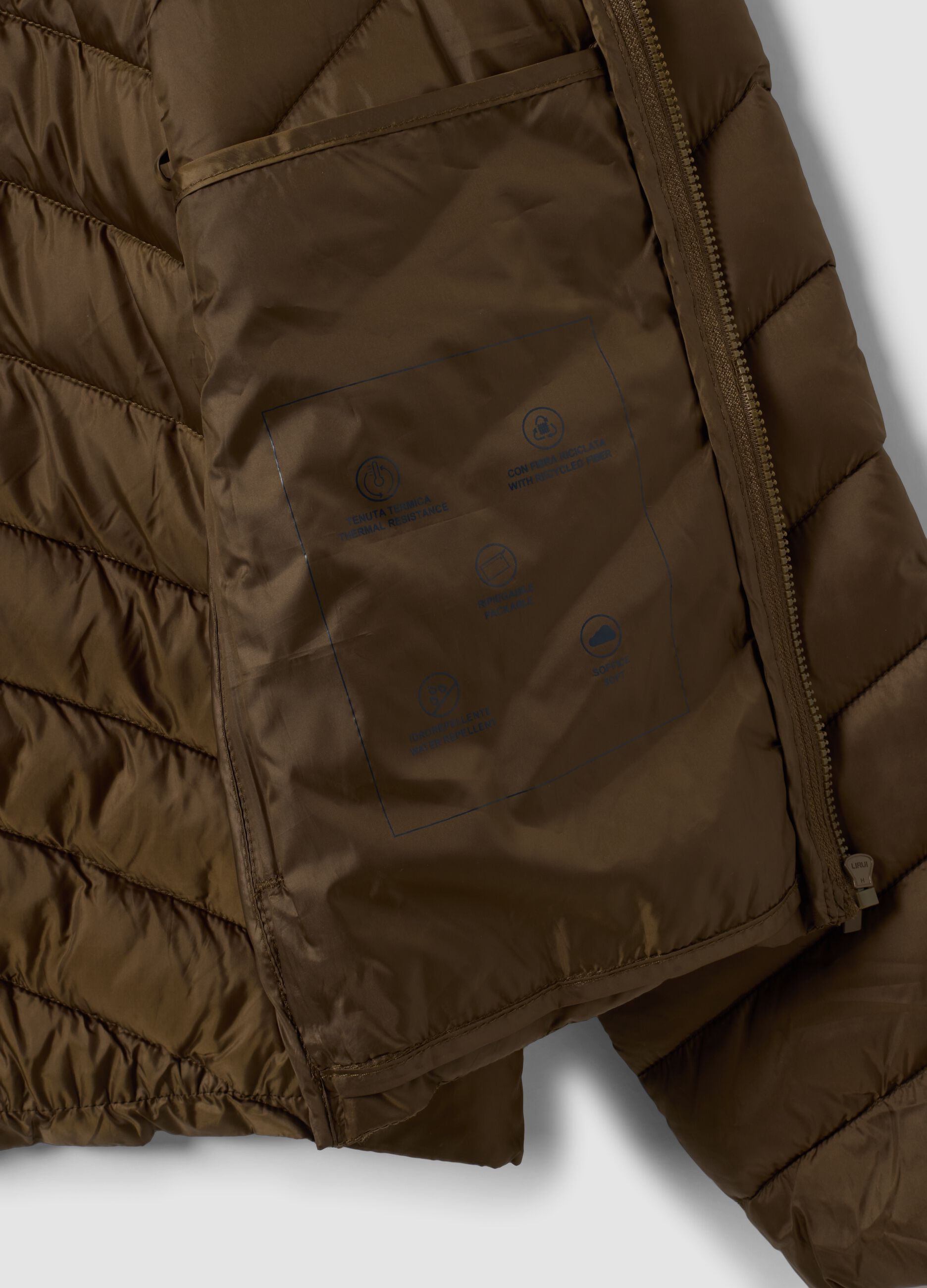Green Ultralight quilted hooded jacket with zip