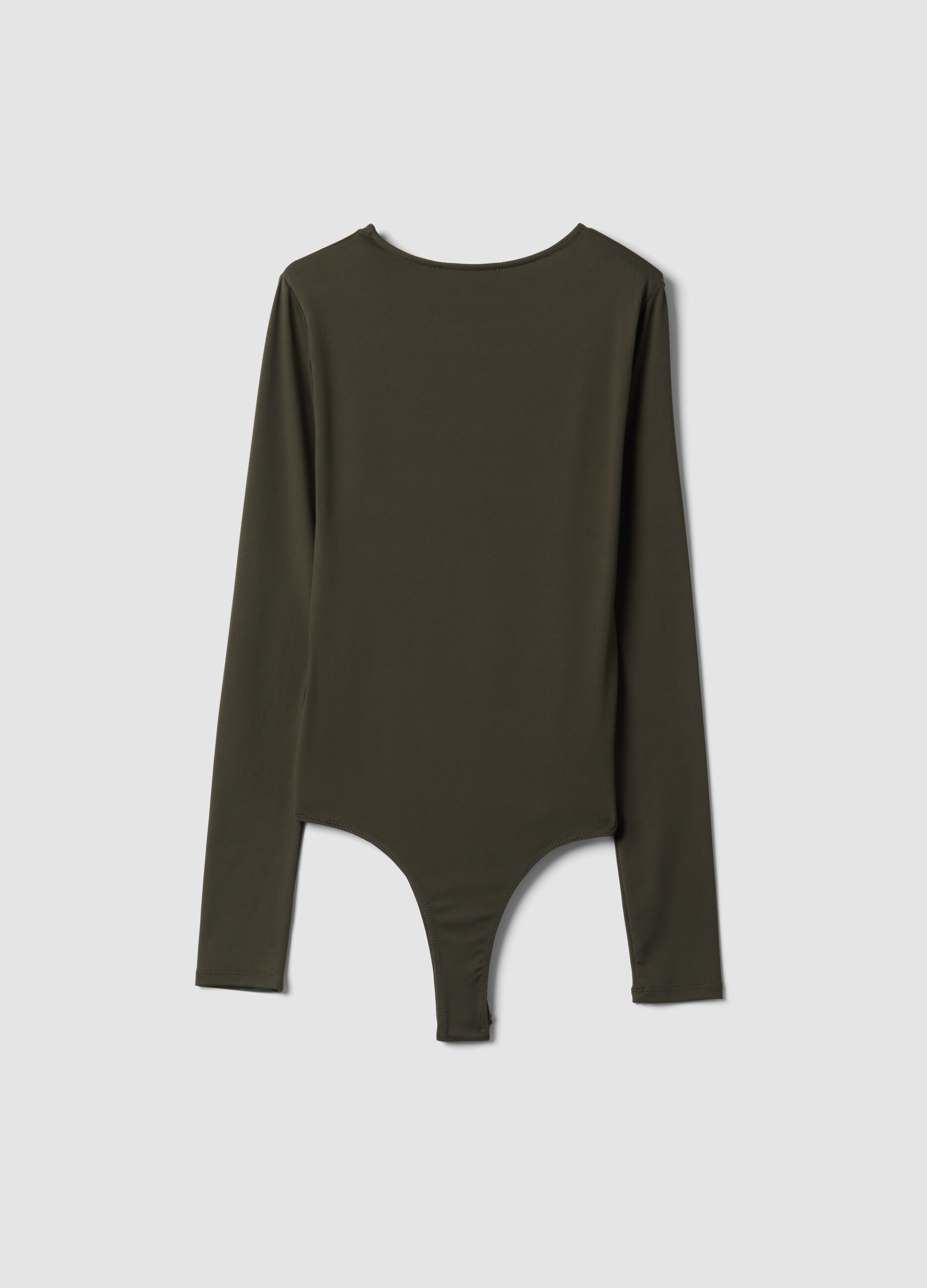Green fitted stretch bodysuit with crew neck