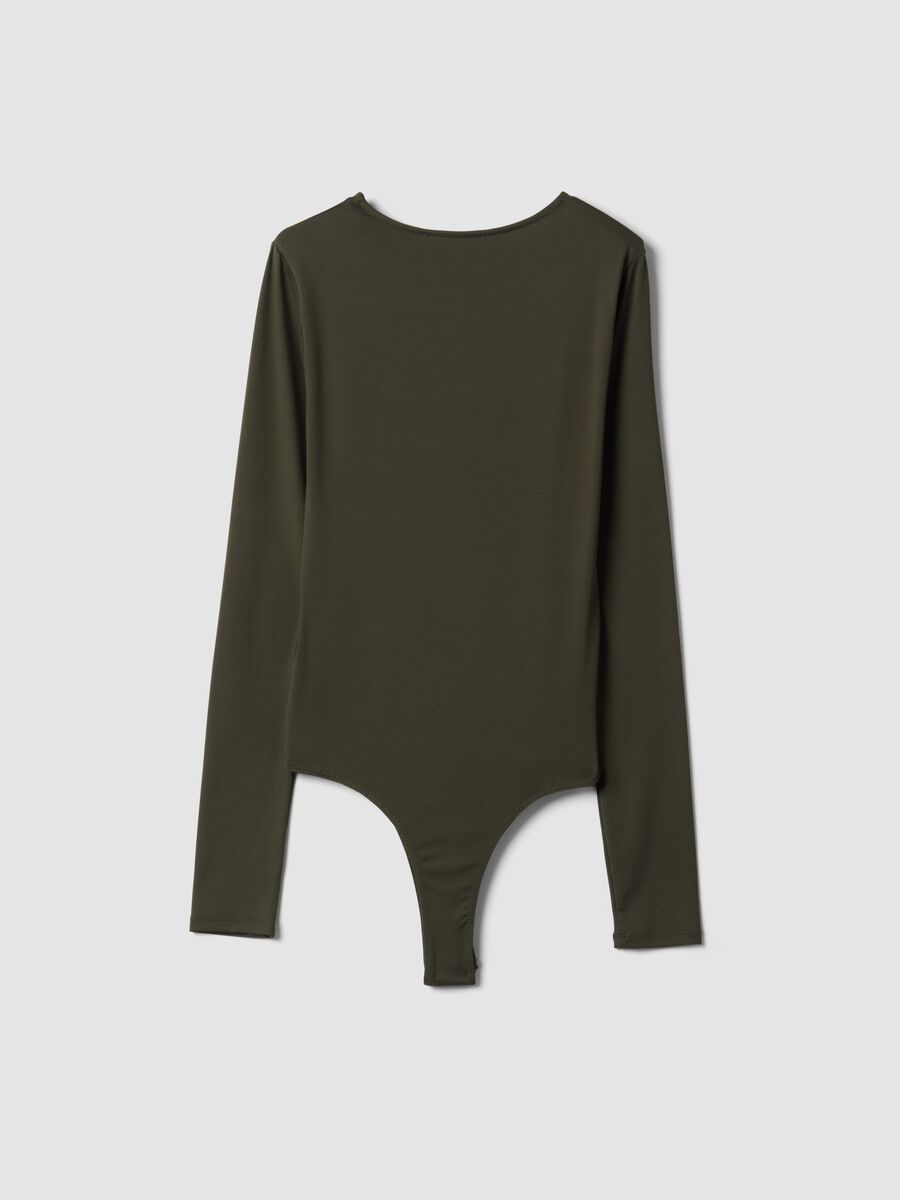 Green fitted stretch bodysuit with crew neck_2