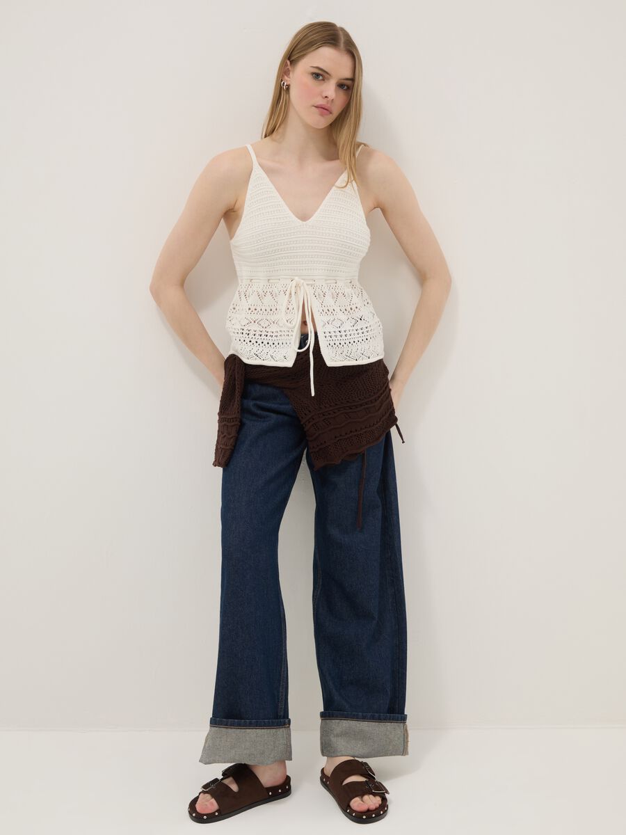 White pure cotton regular-fit top with openwork texture_2