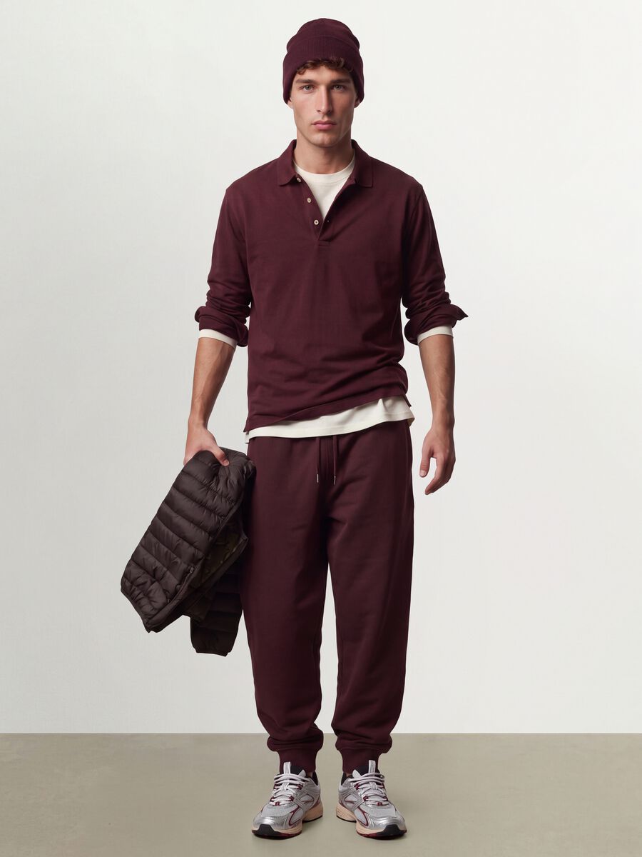 Jogger marroni in misto cotone con fondo a polsino e coulisse_0