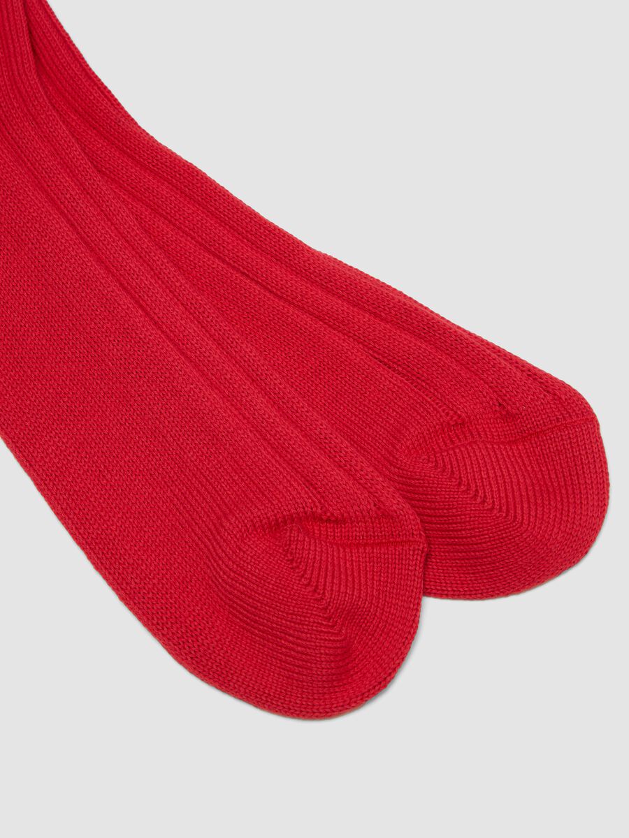 Red long ribbed socks in pure cotton_1