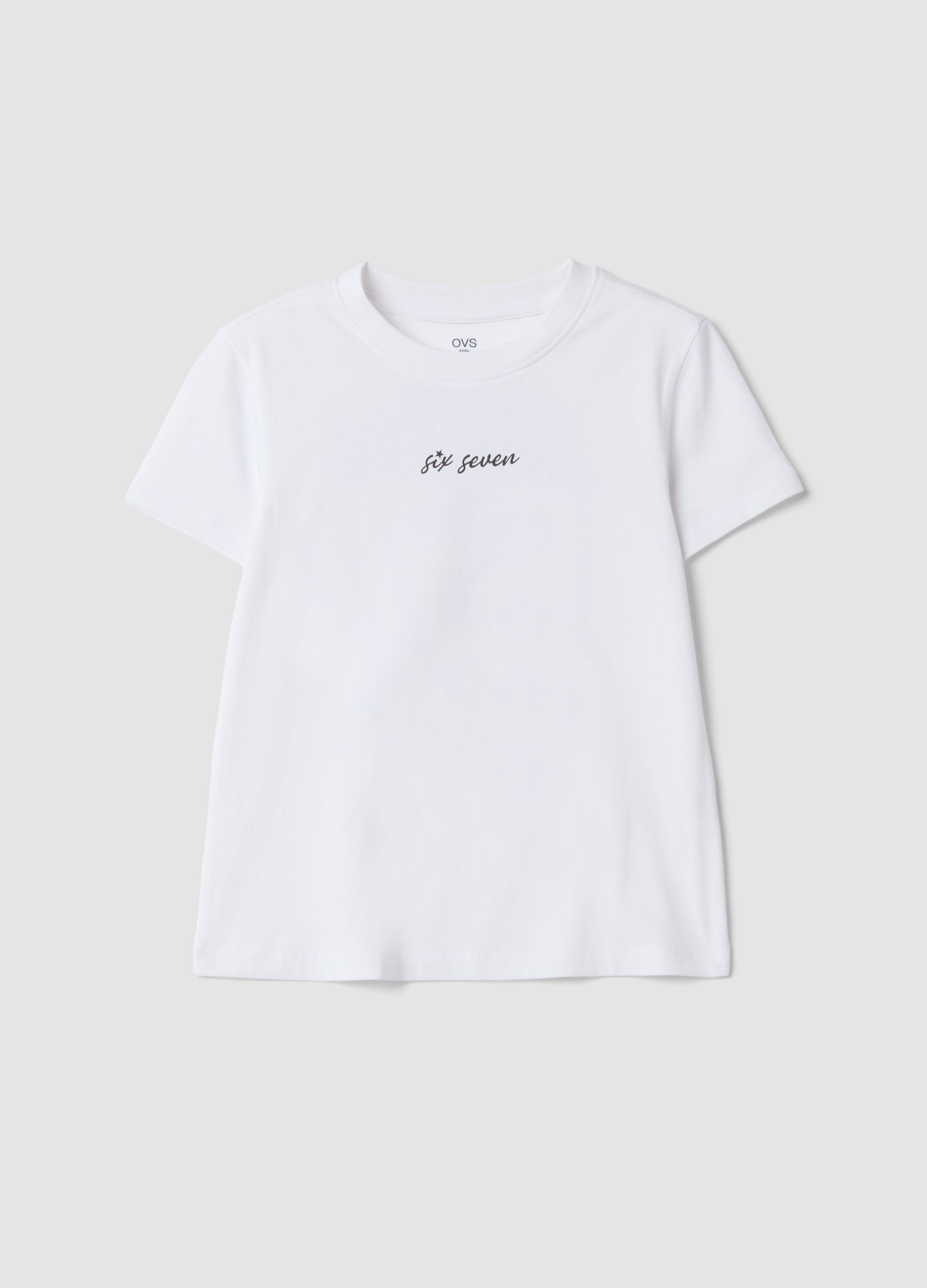 White pure cotton T-shirt with Six Seven prints, regular fit