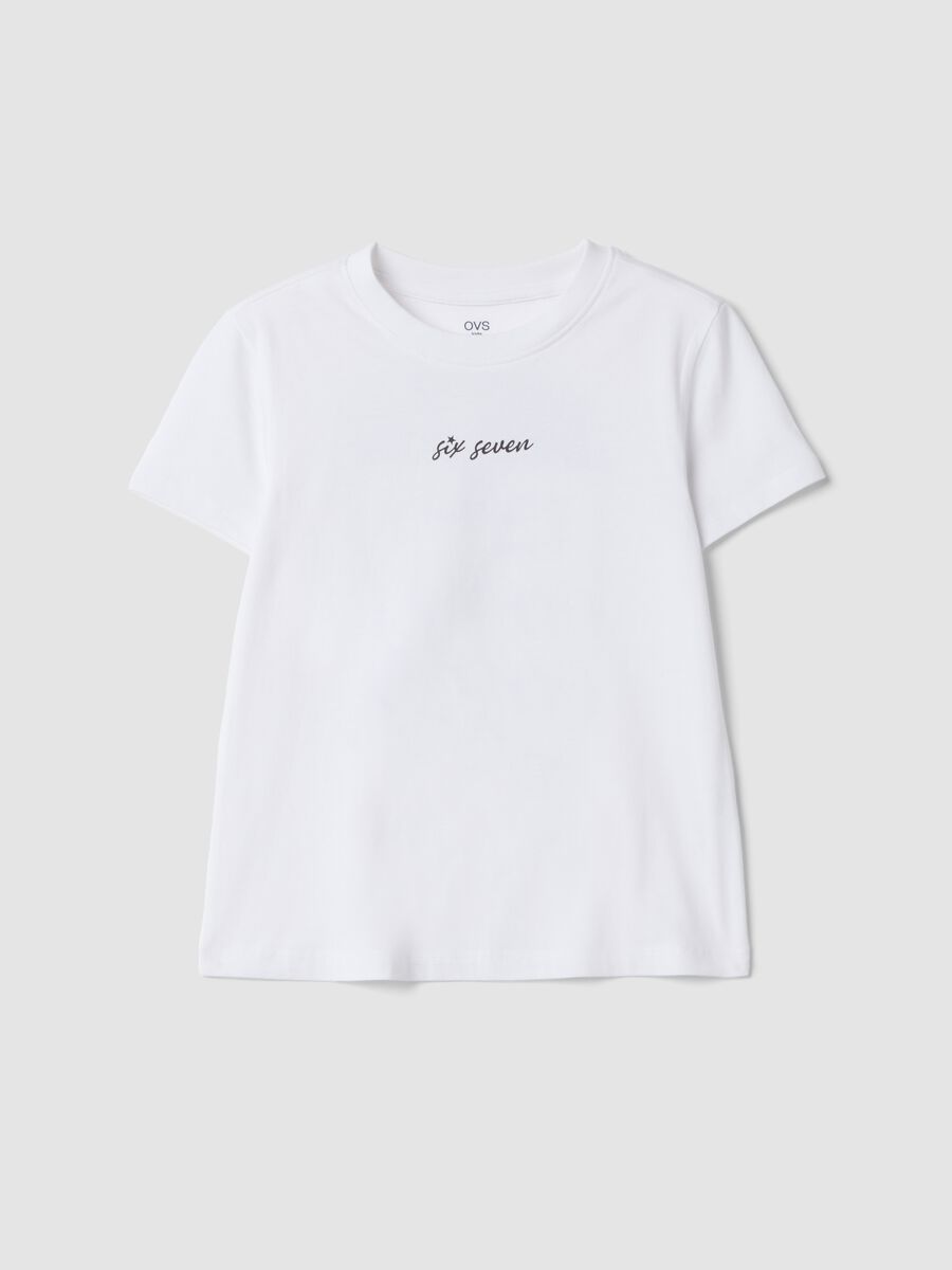White pure cotton T-shirt with Six Seven prints, regular fit_0