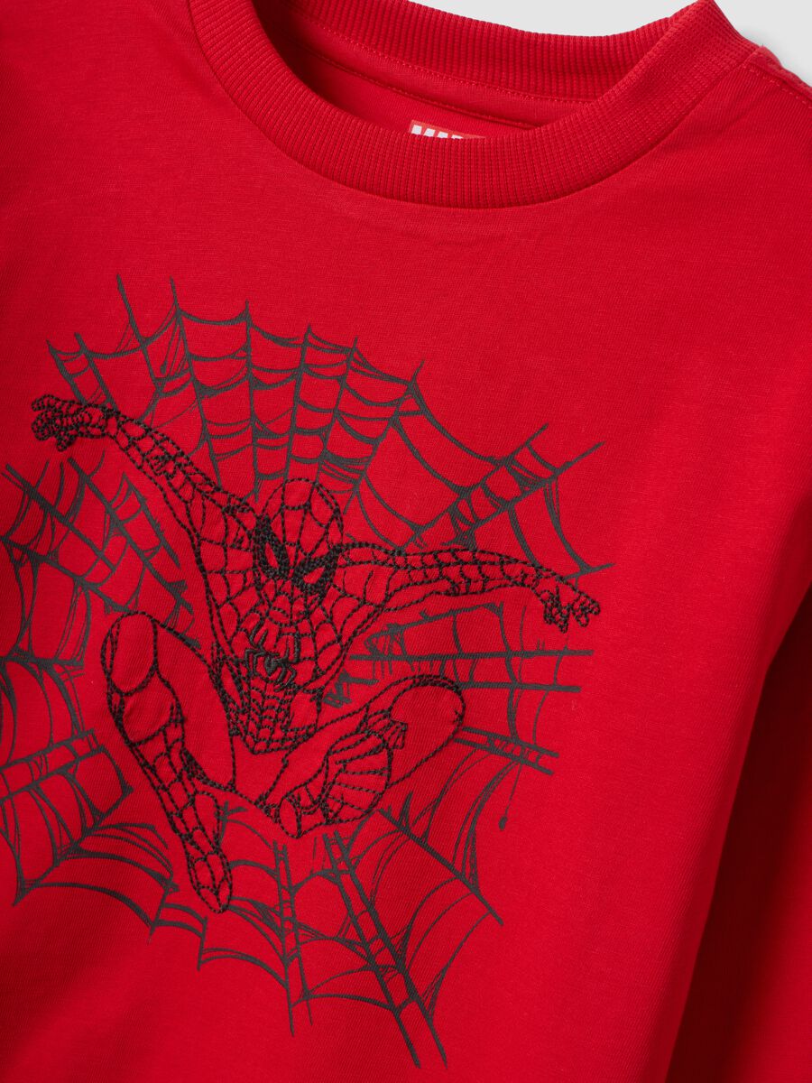 Red long-sleeve pure cotton T-shirt with MARVEL Spider-Man print for boys_2