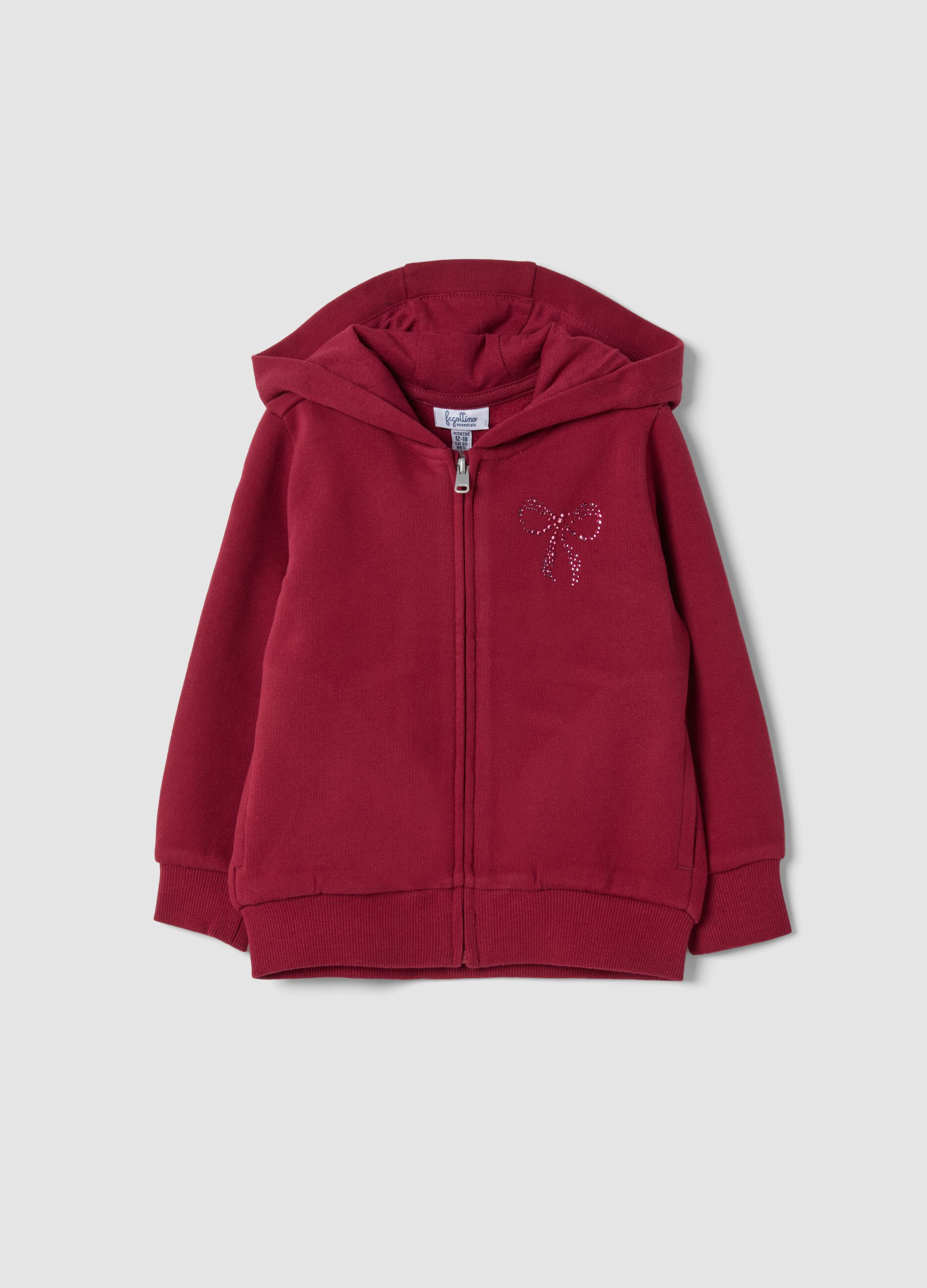 Red organic cotton hooded sweatshirt with crew neck