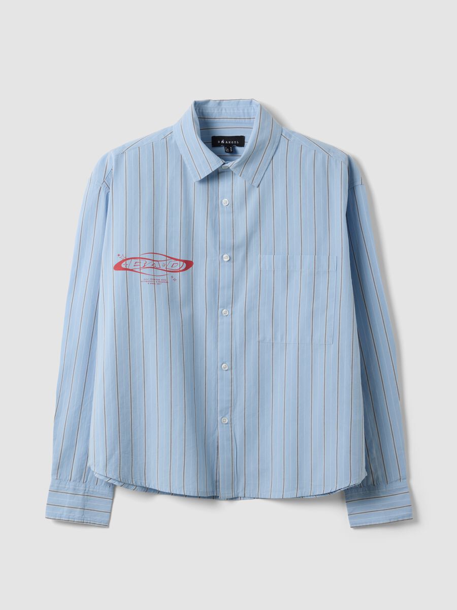 Blue cropped pure cotton striped shirt with oversized fit_4