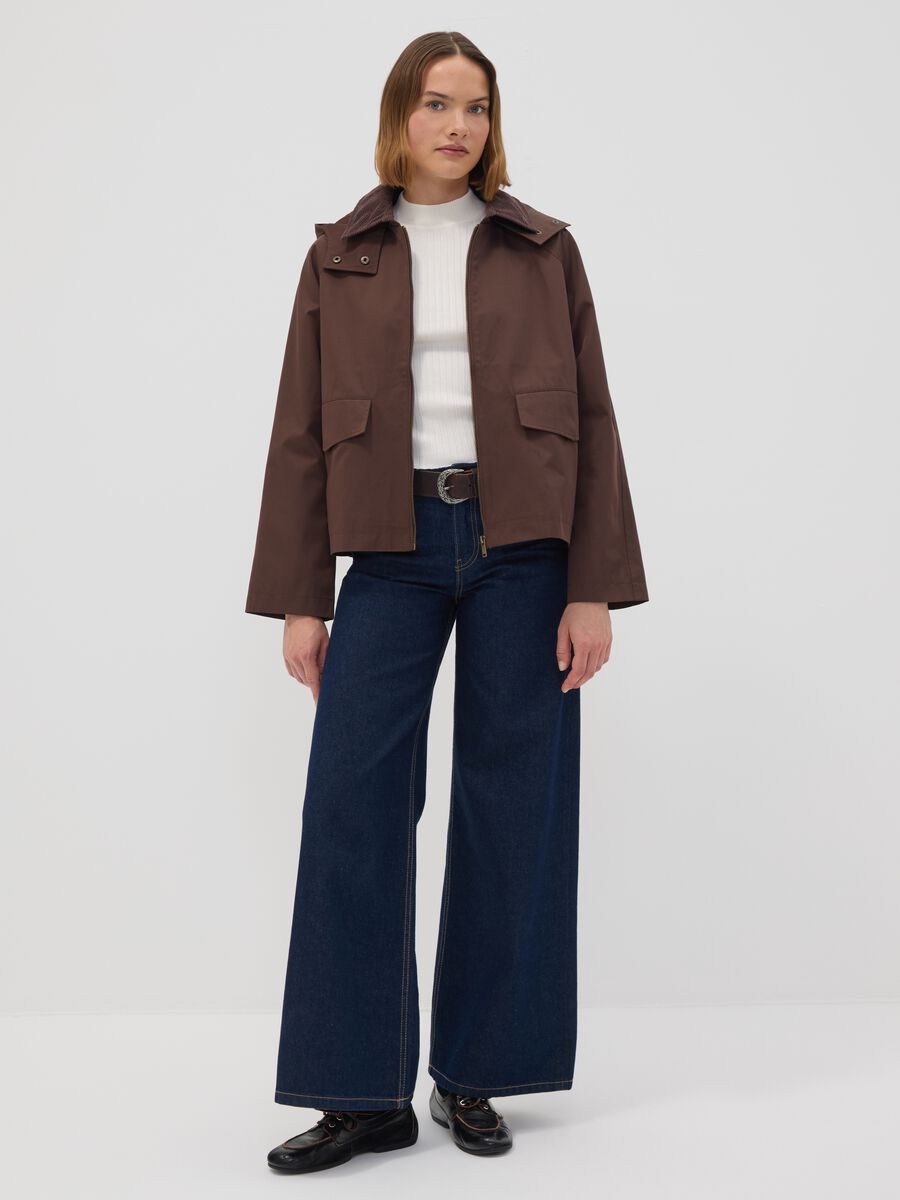 Brown cotton-blend parka jacket with hood and ribbed collar_1