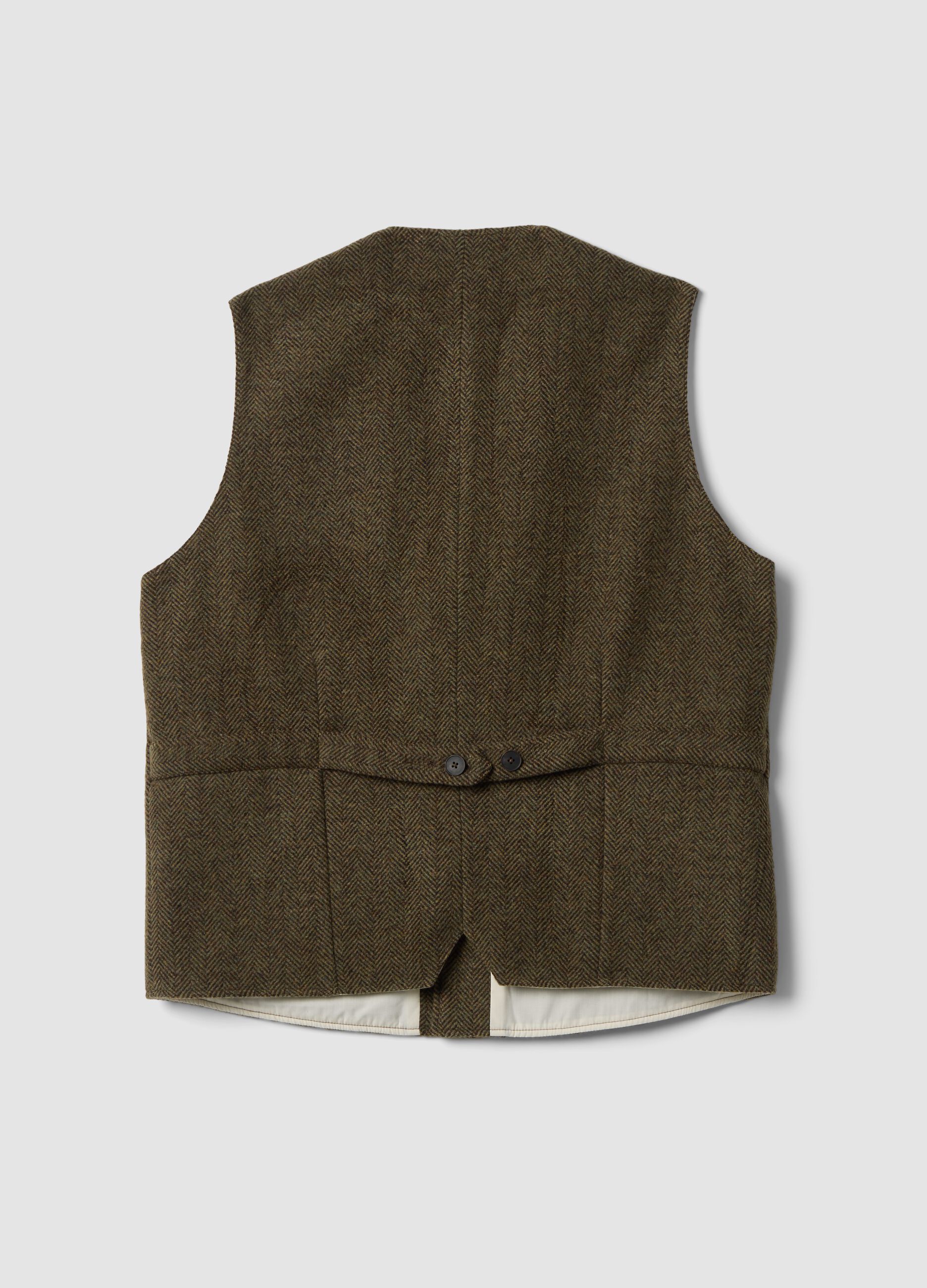 Brown herringbone wool and viscose blend waistcoat
