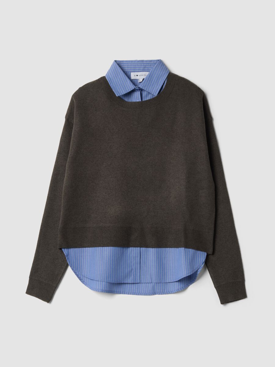 Brown double-layer regular-fit jumper in viscose and wool blend_0