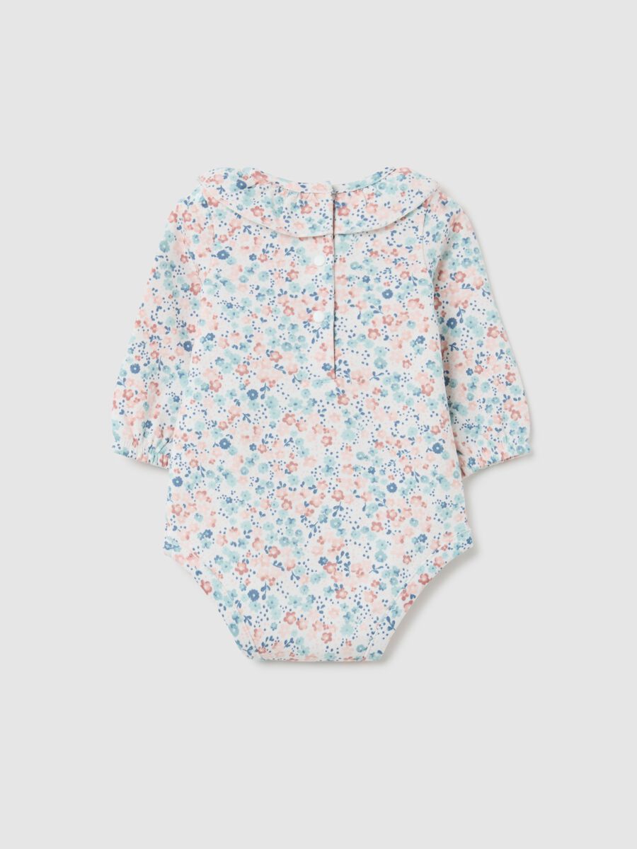 Baby girl's bodysuit in multicolour pure cotton with ruffle collar_1