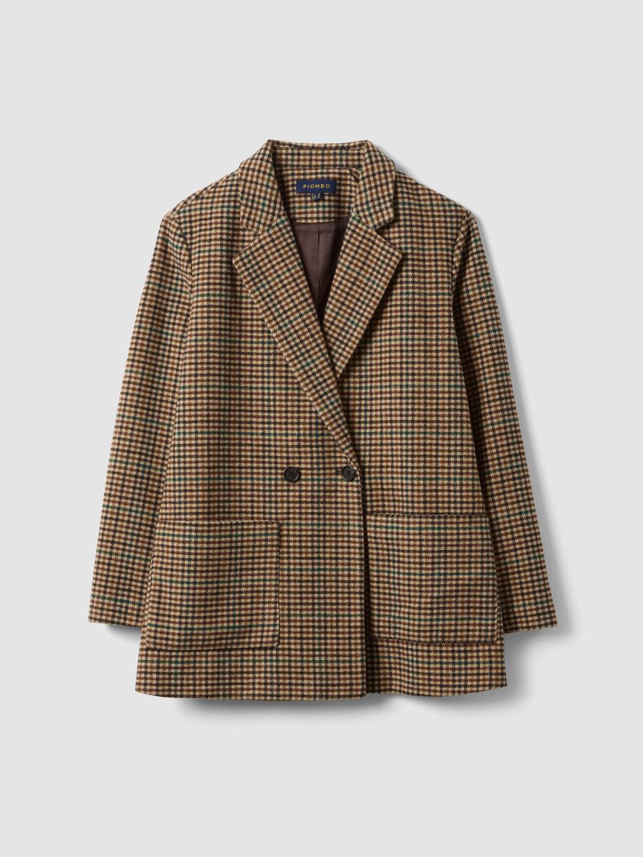 Brown checked wool-blend blazer_0