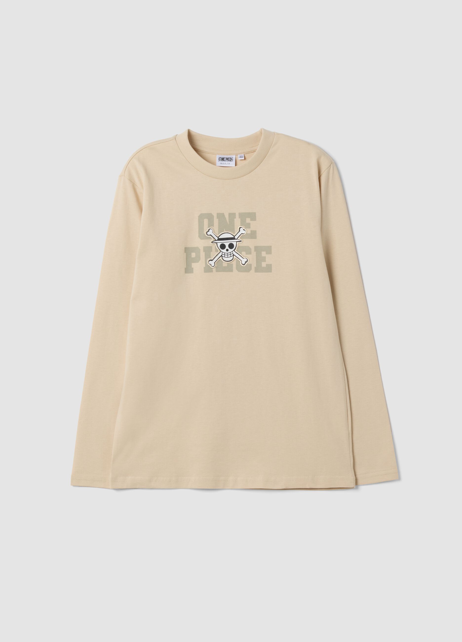Sand pure cotton T-shirt with One Piece print, relaxed fit