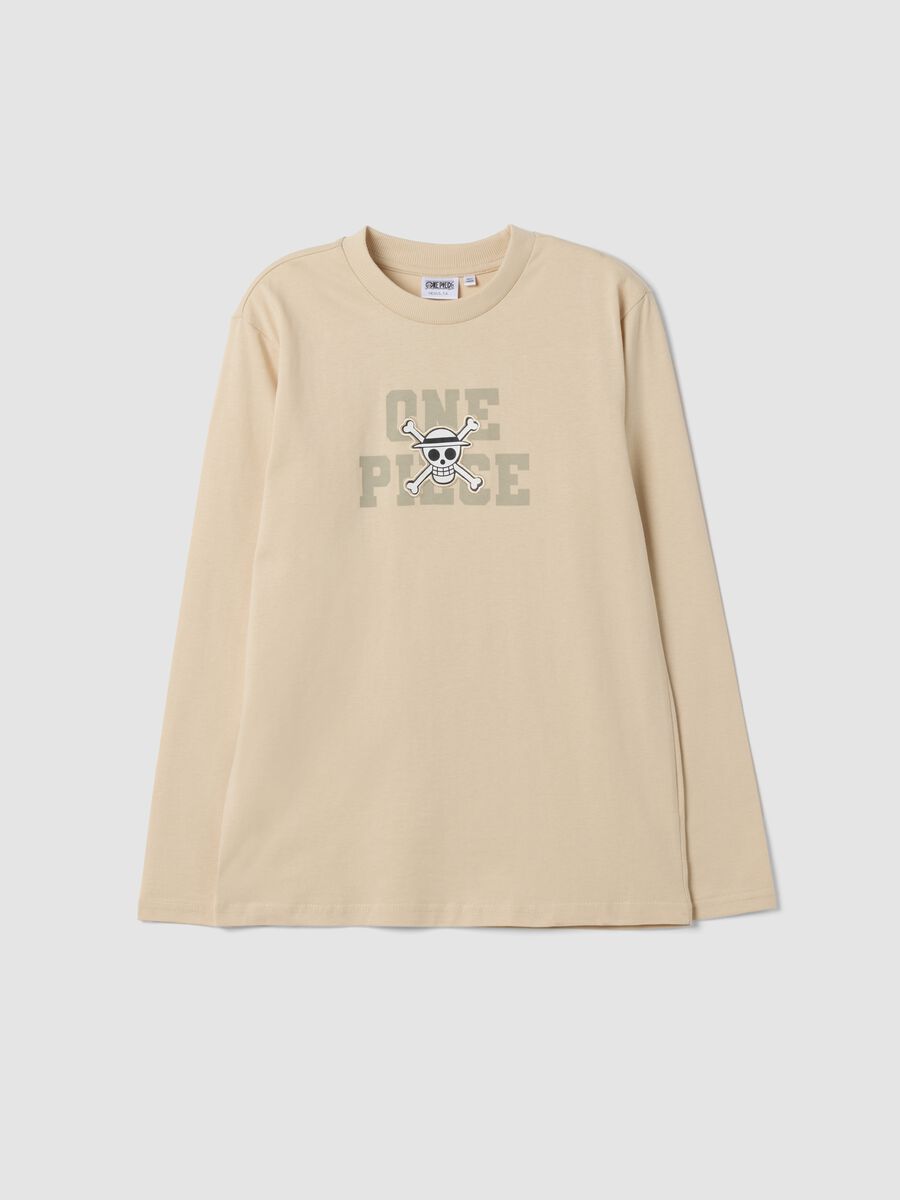 Sand pure cotton T-shirt with One Piece print, relaxed fit_0