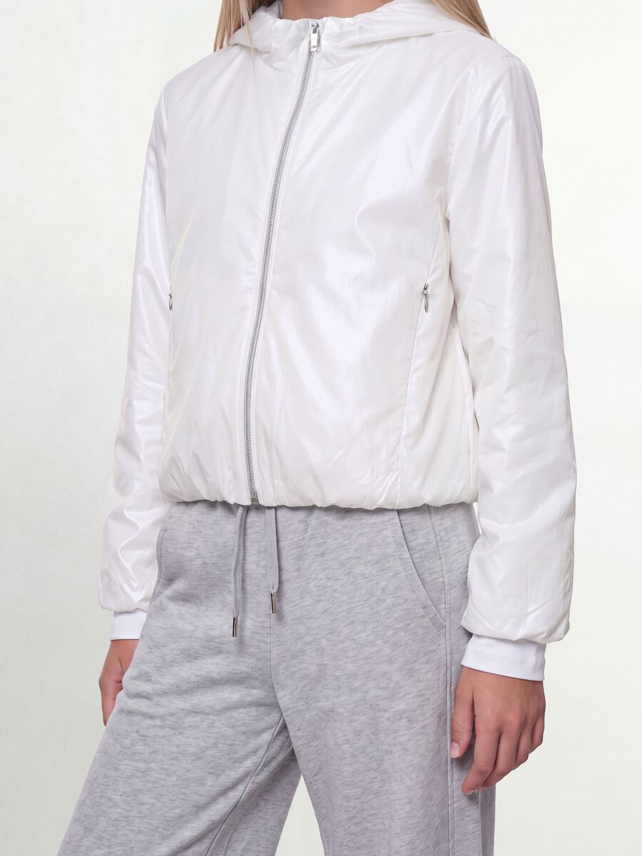 White hooded rain jacket with zip for girls_1