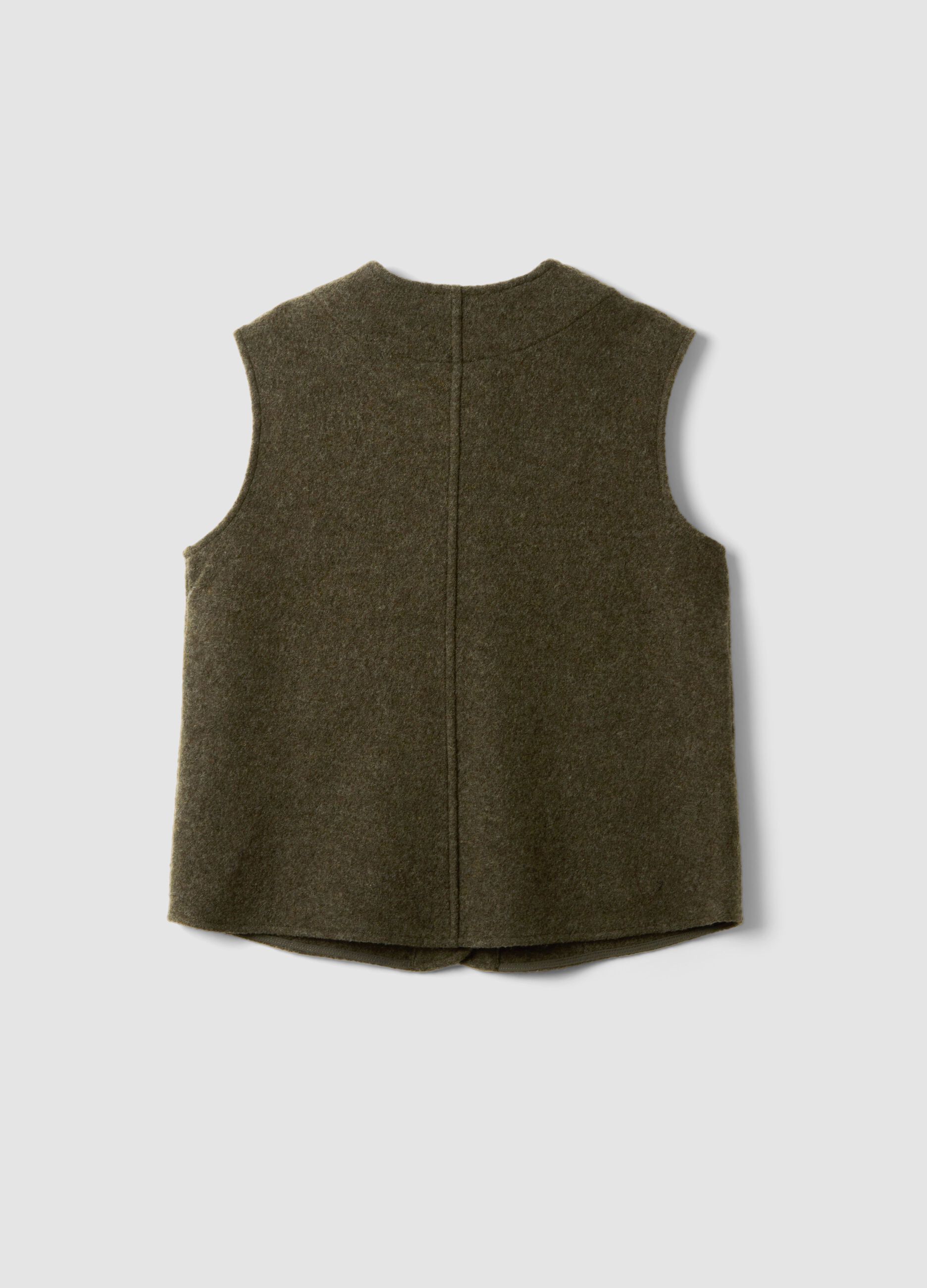 Green pure wool crew-neck gilet with oversized fit