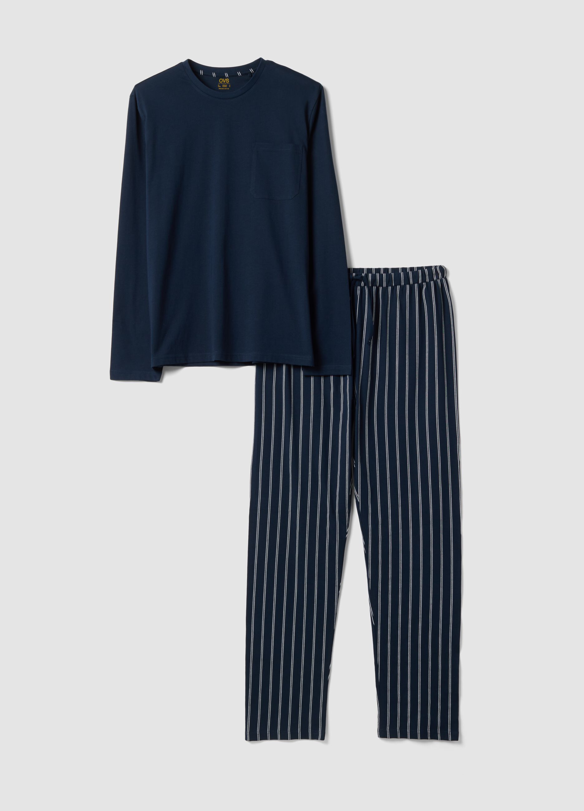 Blue pure organic cotton crew-neck pyjamas