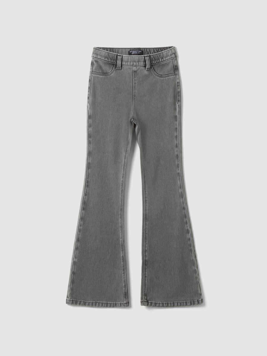 Girls&rsquo; grey flared jeggings in stretch cotton_0