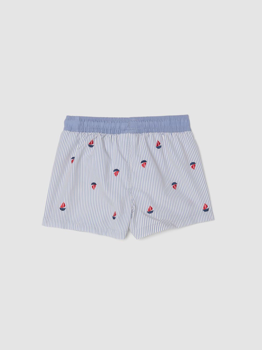 Blue striped baby swim shorts with embroidered boats_1