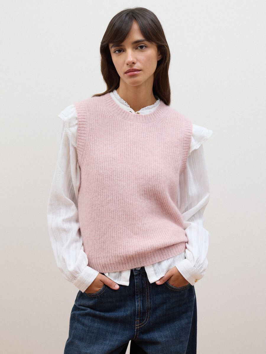 Pink crew-neck wool and alpaca stretch-knit gilet_0