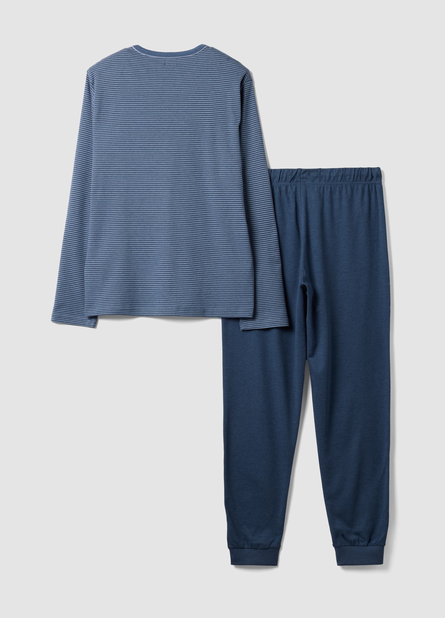 Mottled blue organic cotton pyjamas with crew neck