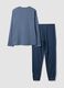 Mottled blue organic cotton pyjamas with crew neck_2
